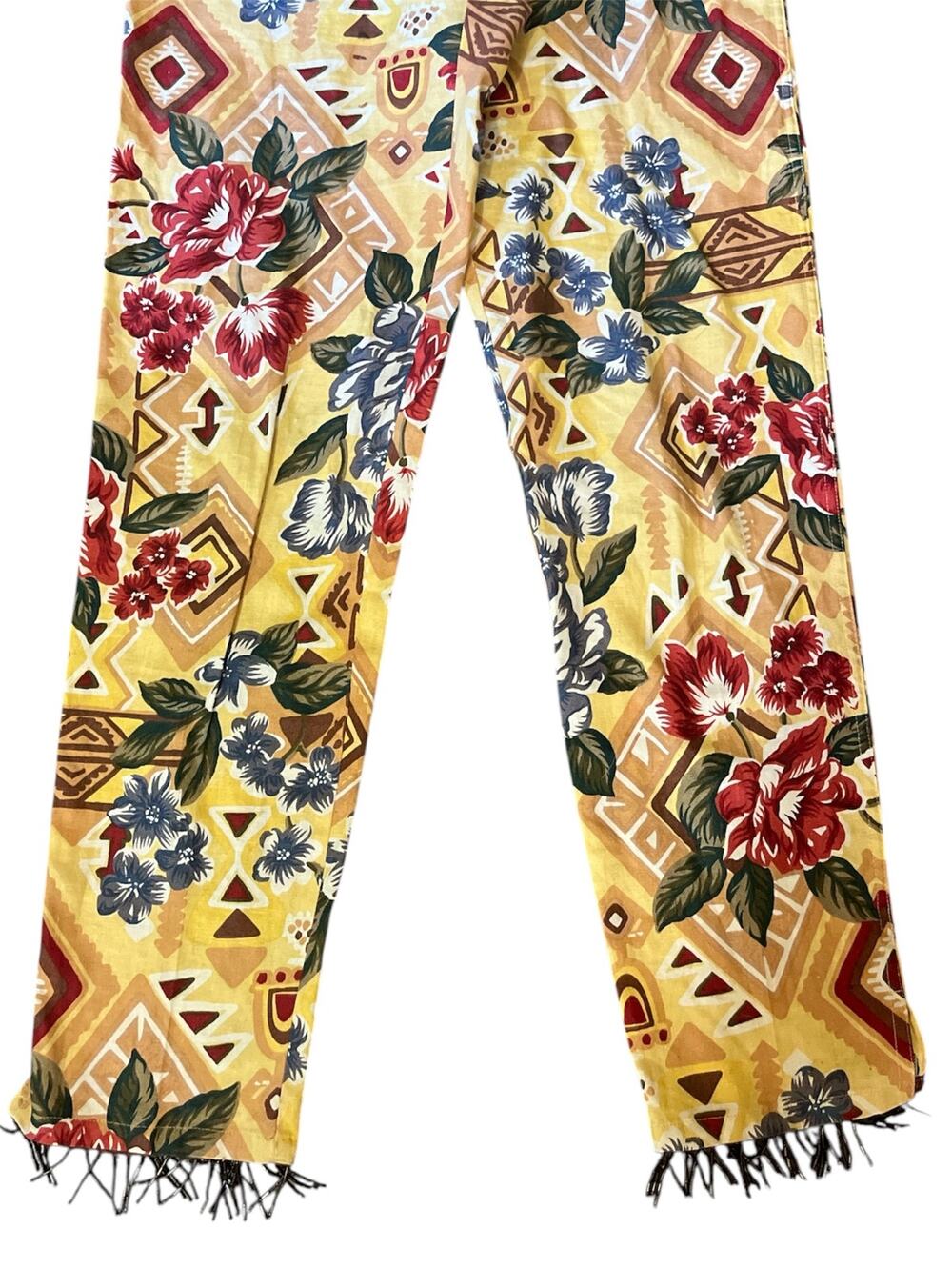 Vtg Breeches pants-Women-Sz 27-Yellow floral print/Beaded fringe-1050